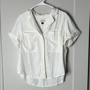 Universal Thread White Short-Sleeve Button-Front Linen Pocket Shirt